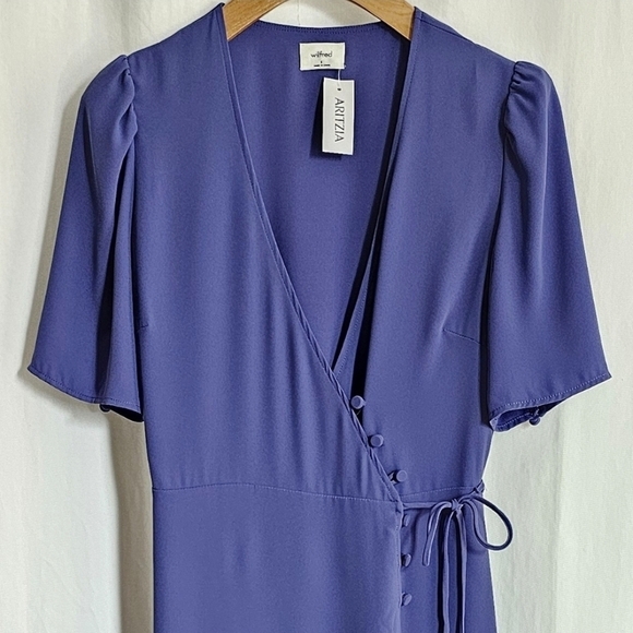 🇨🇦 Aritzia Wilfred Lulea Short Sleeve Chiffon Midi Wrap Dress - Picture 7 of 16